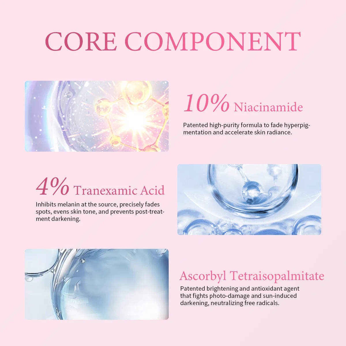 OEM/ODM Anti-Melasma Brightening Tolerance Boosting Dark Spot 10% Niacinamide 4% Tranexamic Acid Vc-IP Dark Spot Correcting Radiance Facial Essence