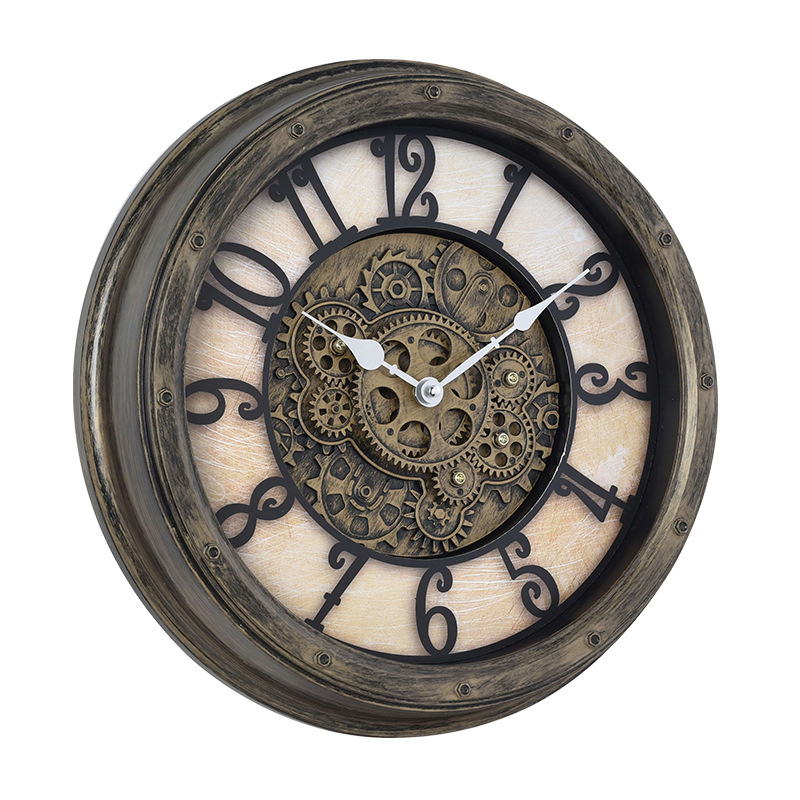 Quality 40cm Antique Metal Iron Gear Wall Clock for Home Decoration