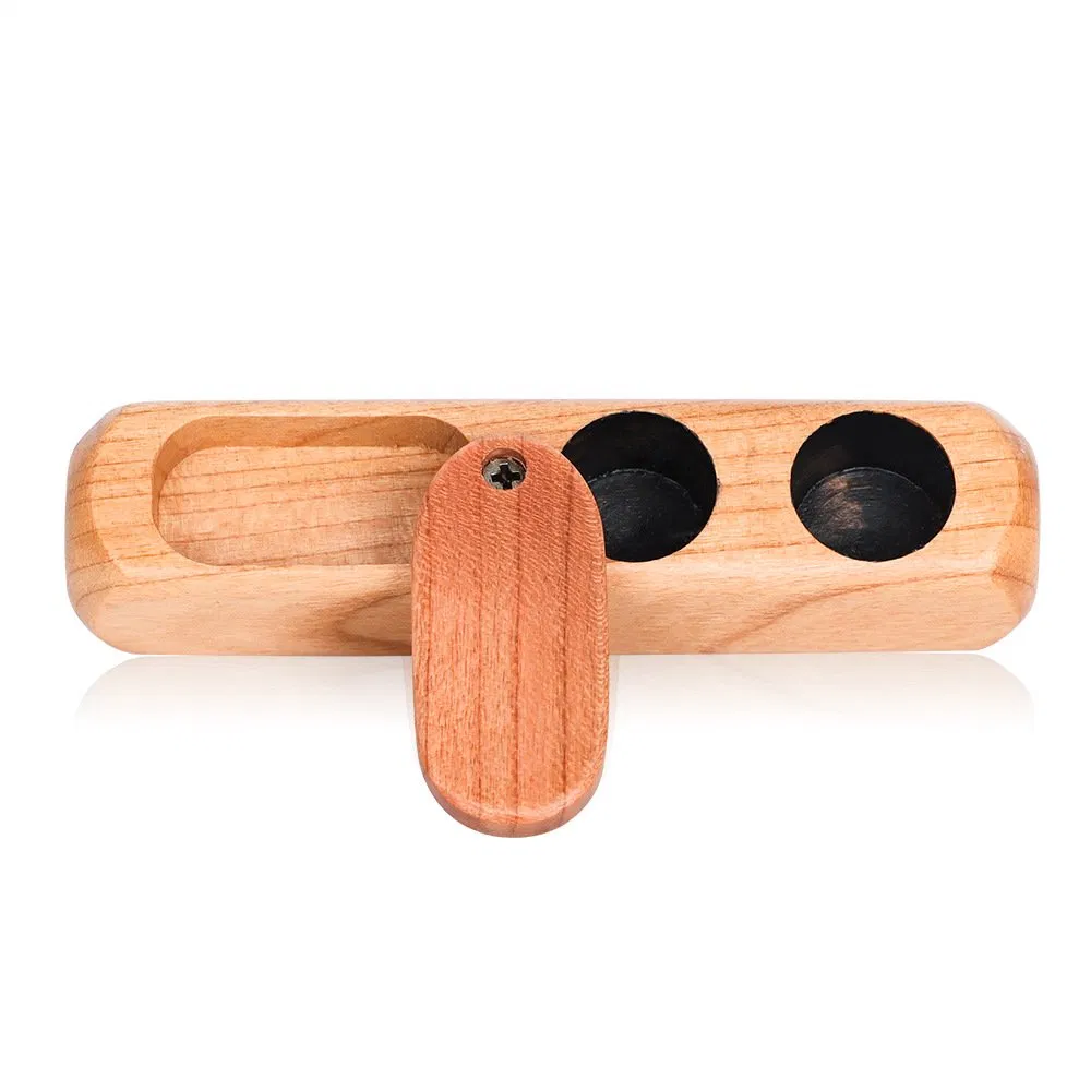 Two Hole Rotary Wooden Pipe with Cover for Storing Two in One Glass Pipe