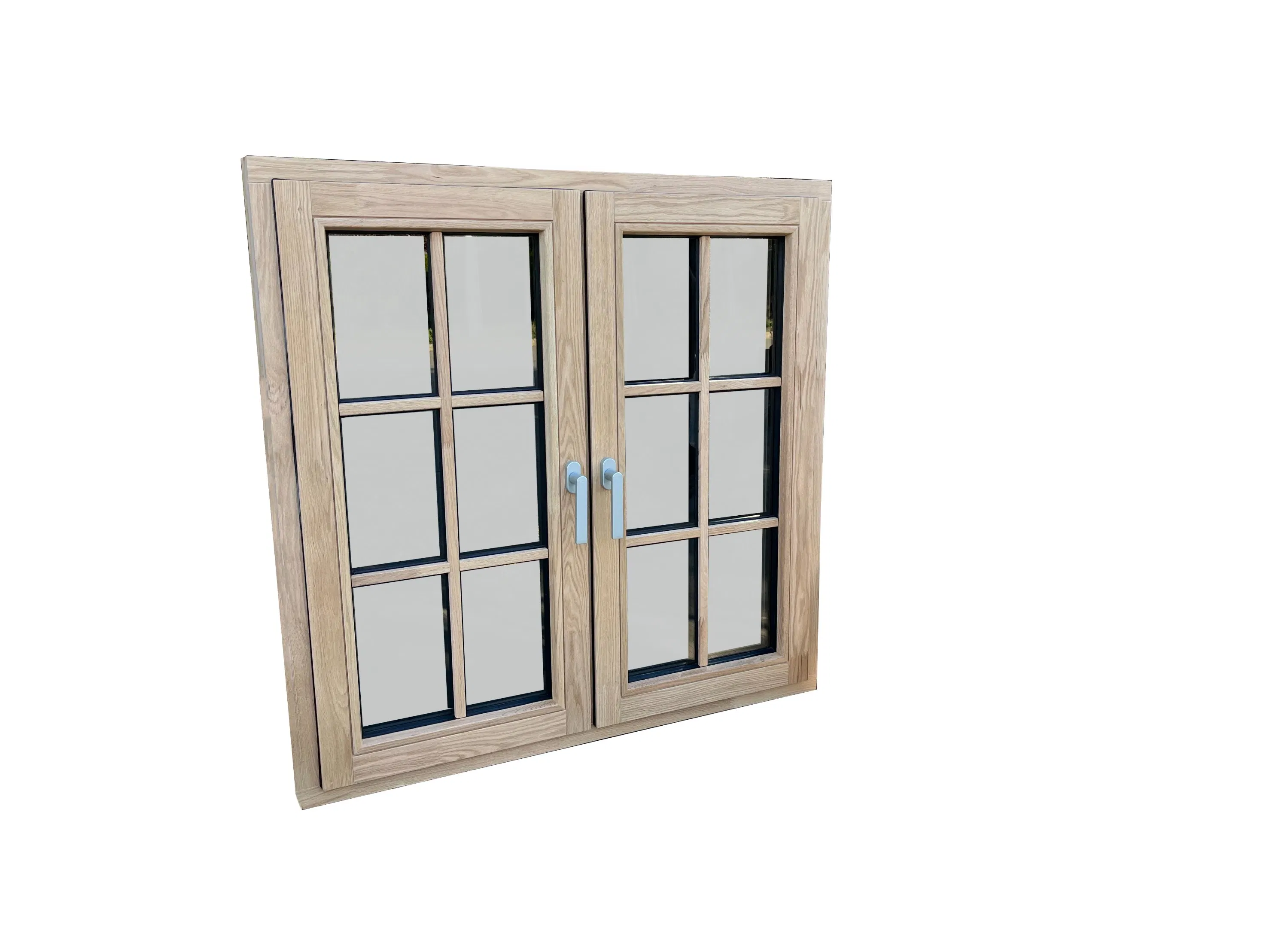 Eco-Friendly Natural Wood Inward Swing Double Panel Windows with Structural Mullion, Removable Insect Screen & Wood Divider Strips