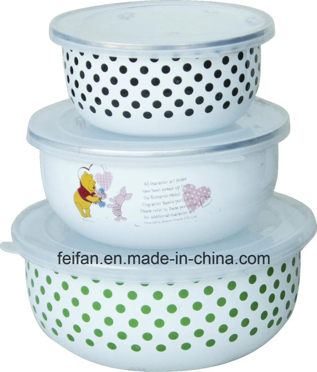 Enamel Mixing Bowls with Plastic Lid/Storage Bowl