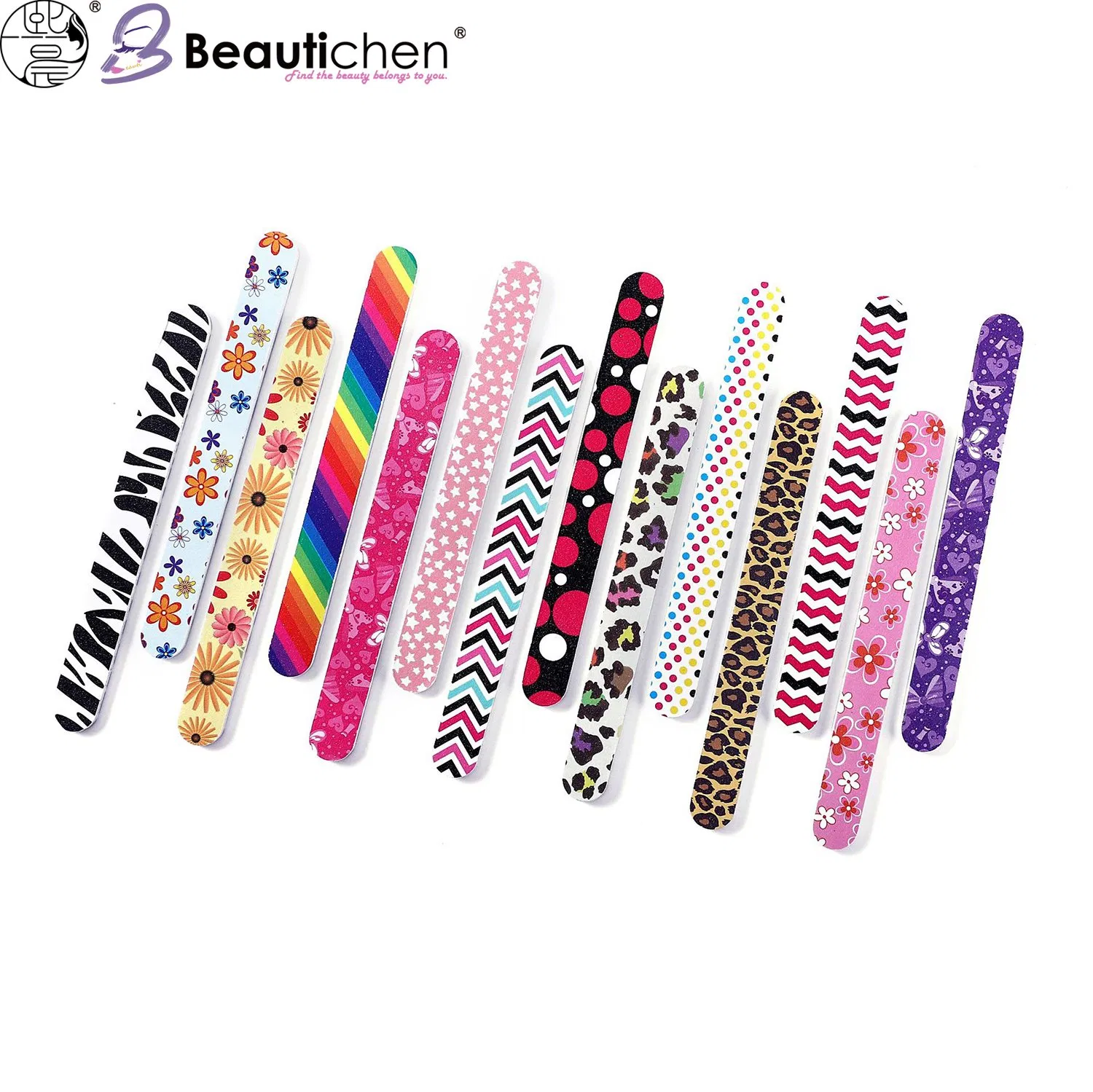 Beautichen Colorful Nail Files – Double-Sided Printed EVA Emery Boards with Floral, Leopard & Polka DOT Patterns for Nail Shaping & Smoothing
