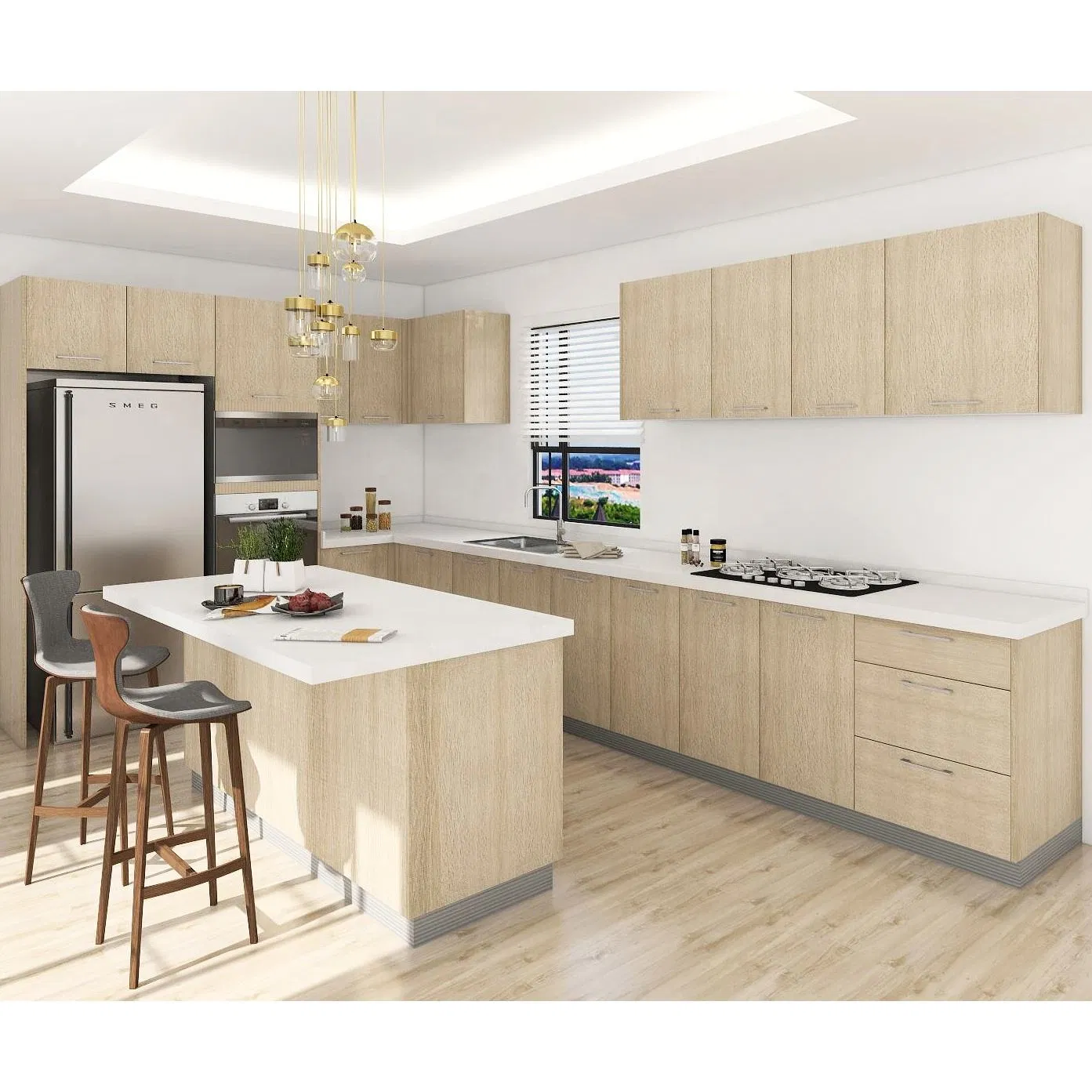 Apartment Ready to Assemble Modern Gray Lacquer High Gloss Kitchen Cabinet