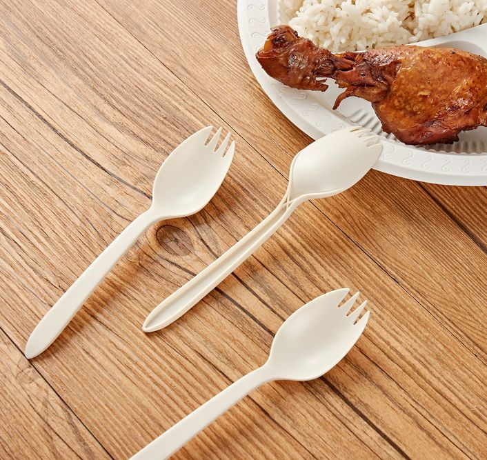 Eco-Friendly Disposable 2-in-1 Corn Starch Spork Spoon Fork Cutlery for Camping
