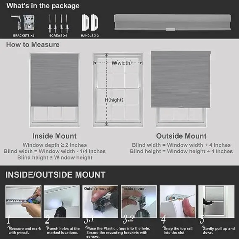 Blackout Honeycomb Blinds UV Protection Privacy No Drill Blinds