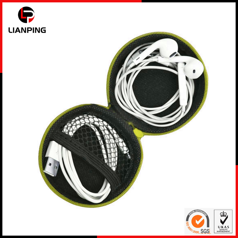 Круглый жесткий чехол EVA для наушников с сетчатым карманом