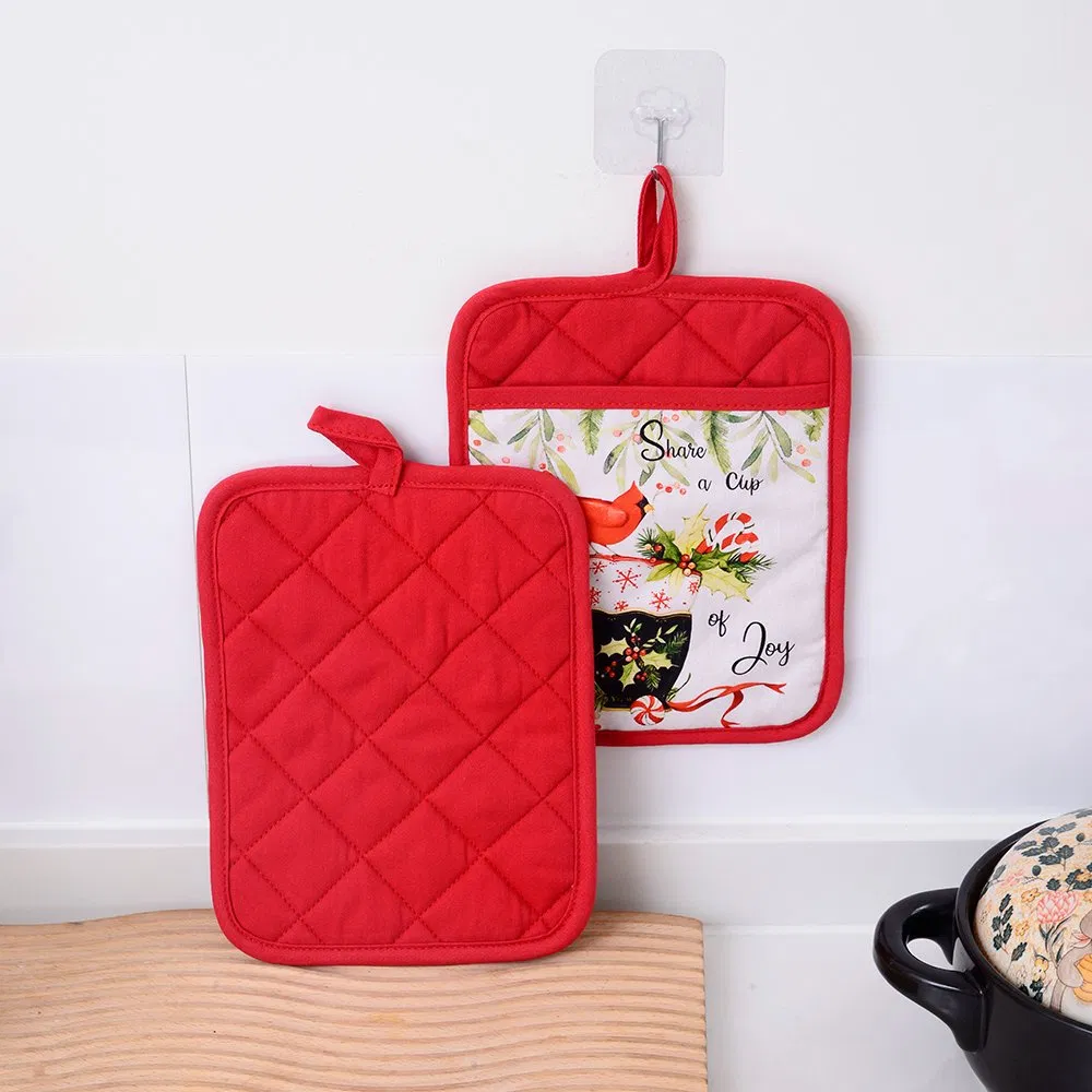 Cotton Pot Holder Made of Pure Cotton with Red Anti Scald and Thermal Insulation Properties