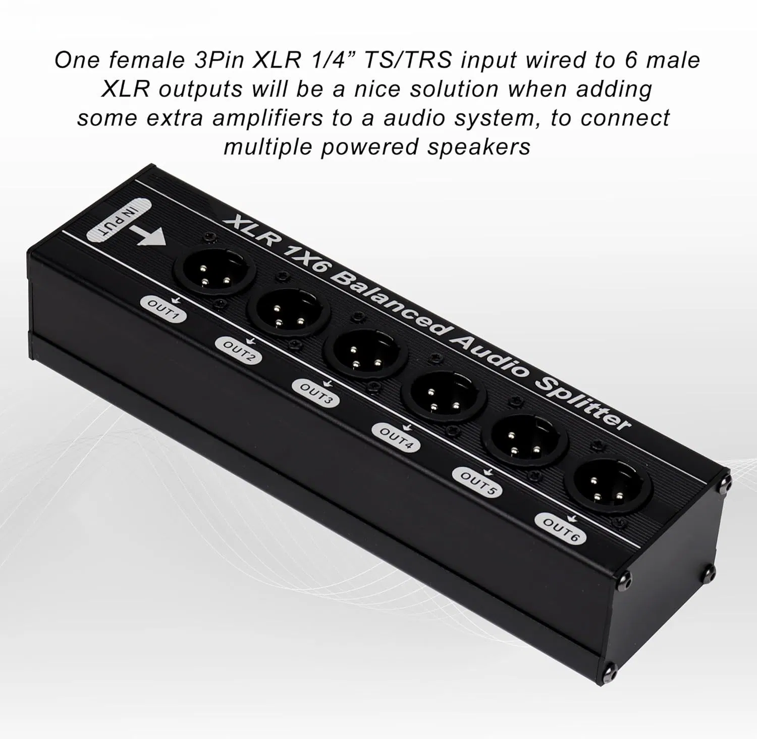 3pin XLR 1-in 6-out Splitter Box Support Trs/Ts&Balance Input Portable Size Aluminum Alloy Durable Box
