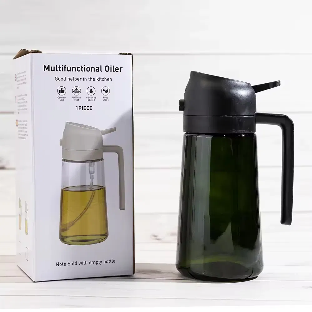Custom Logo Dark Green 16oz Oil Dispenser Pourer Bottle 2 in 1 Kitchen Cooking Olive Oil Sprayer for Air Fryer Salad Barbecue Oil Sprayer Tool