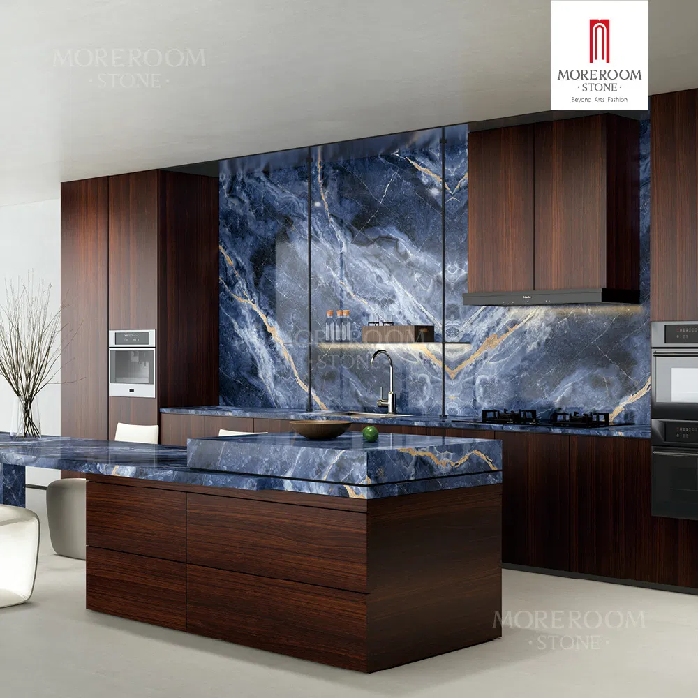 1600X3200mm Smooth Artificial Blue Gemstone Stone Slabs Sintered Blue Marble for Luxury Countertops