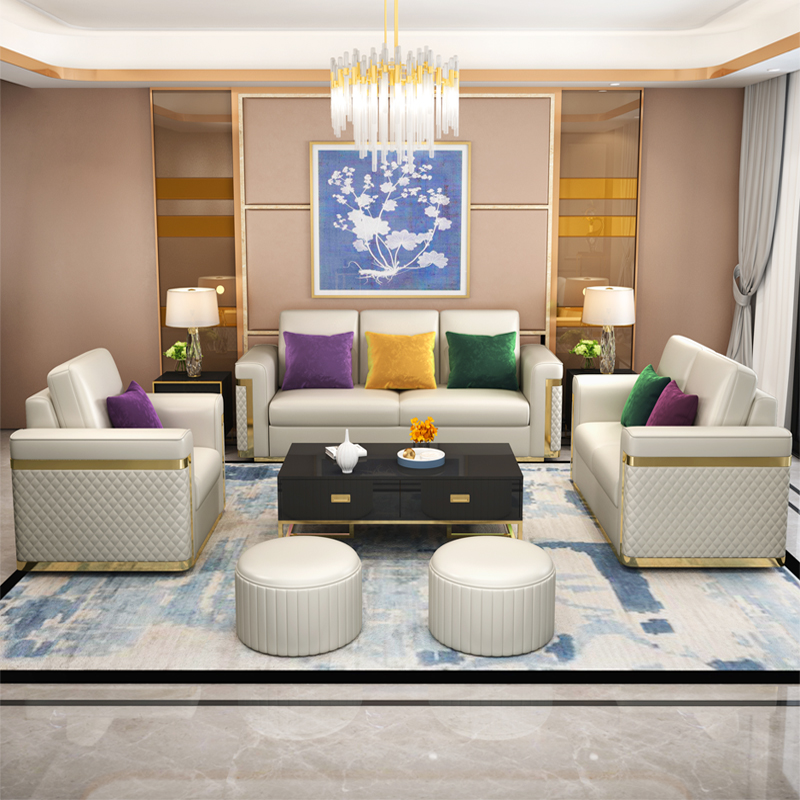 Мебель для гостиной диван белая экокожа с золотом металл