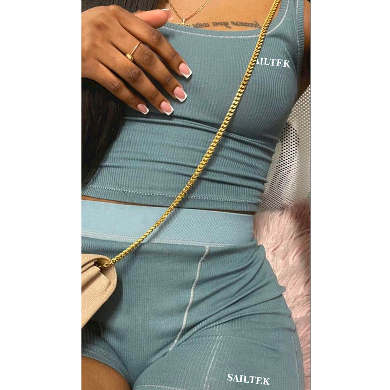 Комплект женский летний майка и шорты в рубчик с логотипом