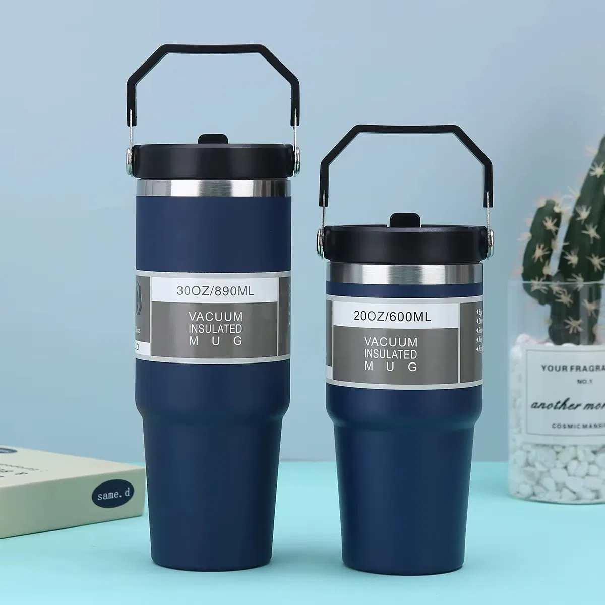 Portable 20oz 30oz Outdoor Leakproof Stainless Steel Flip Straw Insulated Travel Coffee Cup Tumbler with Handle