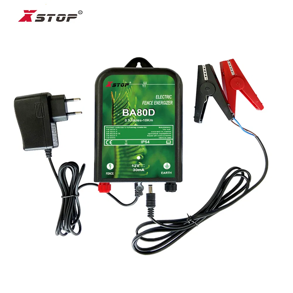 Xstop Perfectly Design Dual Power 0.6j Electric Fence Energizer for Livestock with Adpter Ba80d
