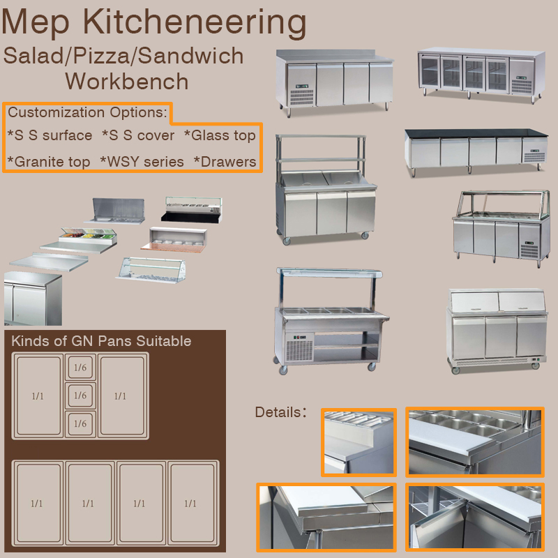 QA3600uo-Wsy2000/380-201 Guangdong Kitchen Equipment Stainless Steel 3 Doors Commercial Display Workbench Table Sandwich Salad Pizza Bar Refrigerator