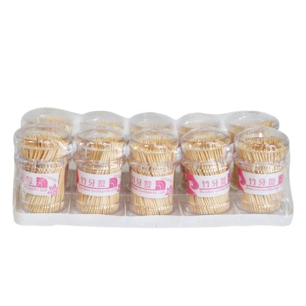 Custom Package Durable Bottle Bamboo Toothpicks Plastic Bottle with Customer Logo Natural Bamboo Bottled Toothpicks