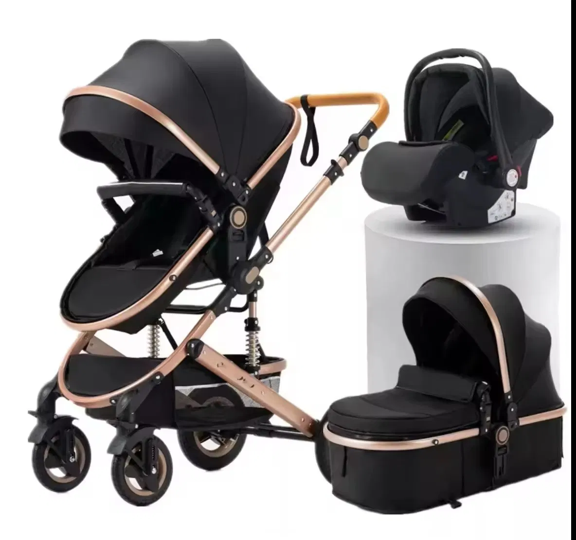 3-in-1 Baby Stroller with R129 Car Seat Strong Suspension & Linen Material