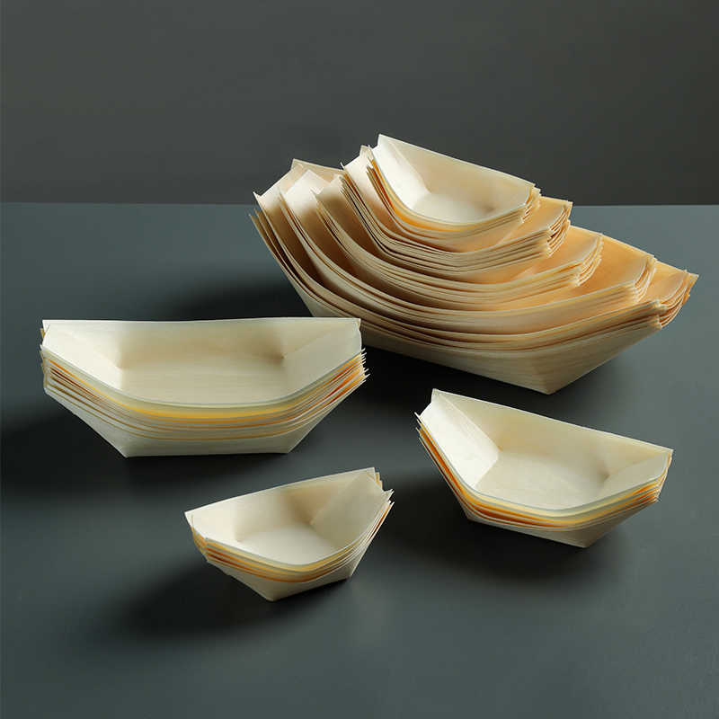 7.5" Wooden Boat Disposable Wood Boat Plates Dishes Sushi Tray Container
