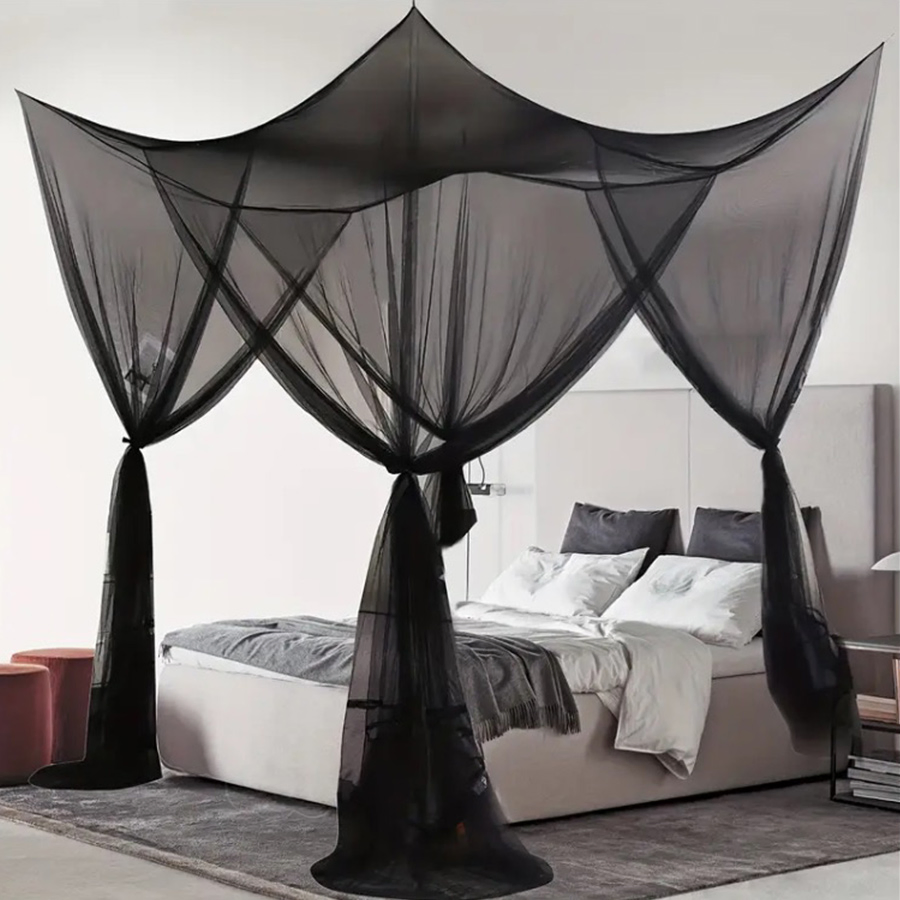 Four Corner Post Polyester Bed Netting Large Tent Mesh Insect Screen, Hanging Round Folding Double Bed Canopy Bedding Mosquito Net