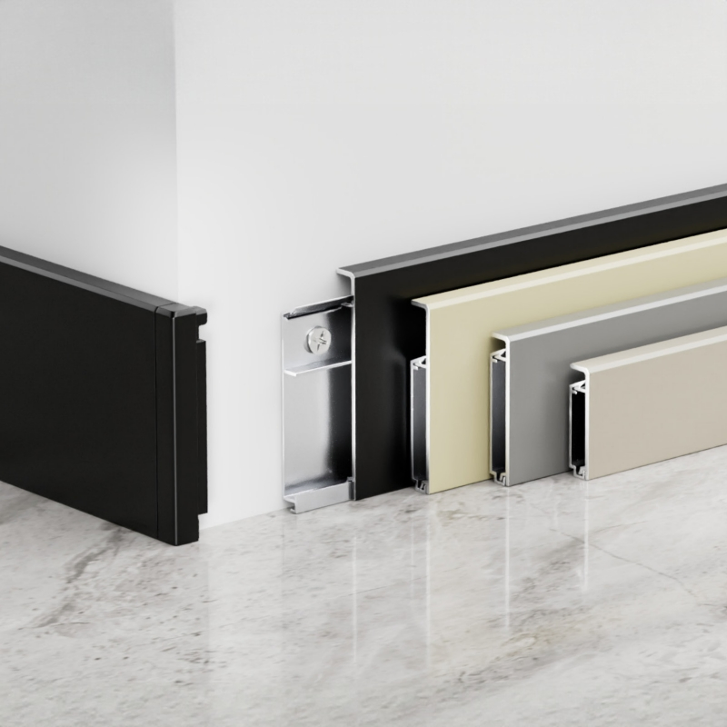 Aluminum Baseboard Skirting Kickboard, Glacier Grey Finishes Available Worldwide, Customizable