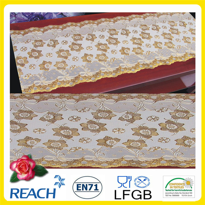 PVC Printed Long Lace Tablecloth Gold/Silver