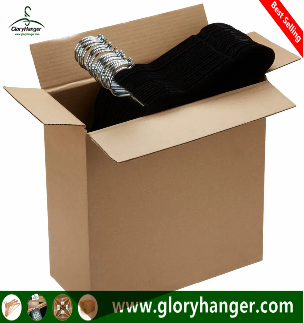 Wholesale Flocking Velvet Hanger with Metal Hook for Suppermarket