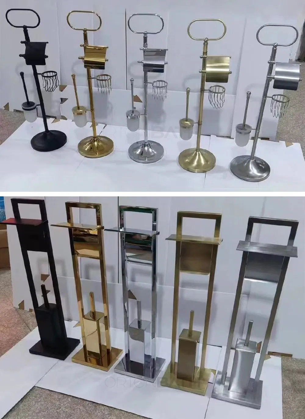 Ortonbath Toilet Paper Holder Stand with Top Storage Shelf Basket, Free Standing Toilet Roll Dispenser for Bathroom with Toilet Brush Holder