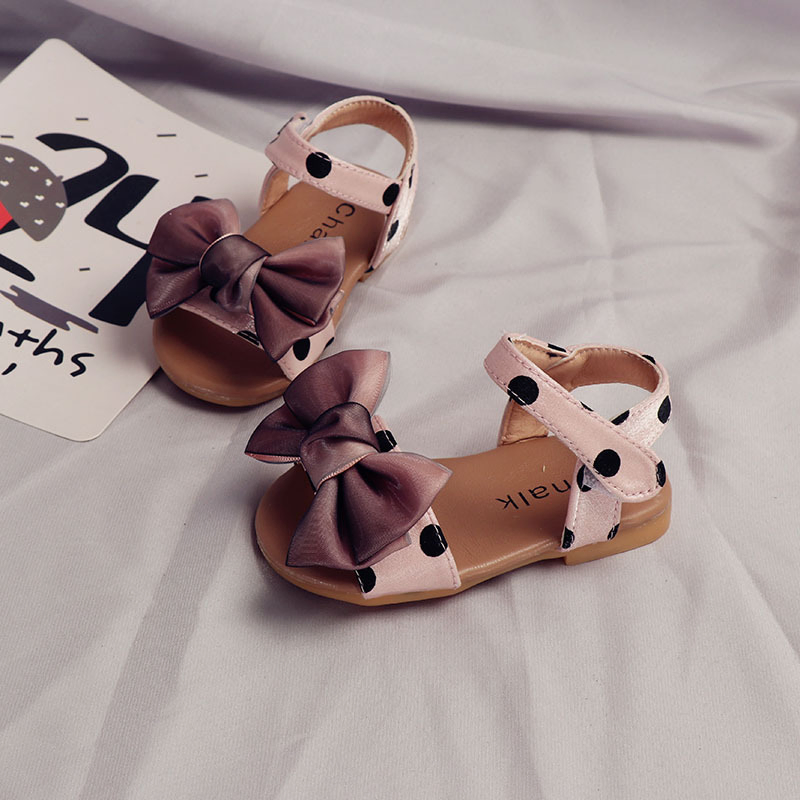 Baby Girls Sandals Polka DOT with Bow Toddles Kids Princess Sandals Casual Open Toe Flat Sandals Esg14182