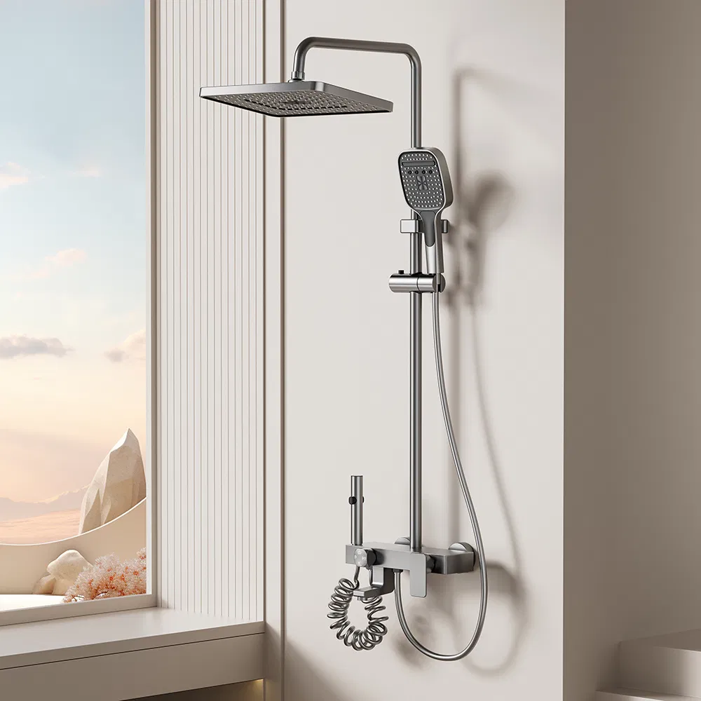 Space Aluminum Bathroom Shower Set with Metal Boost Spray Gun