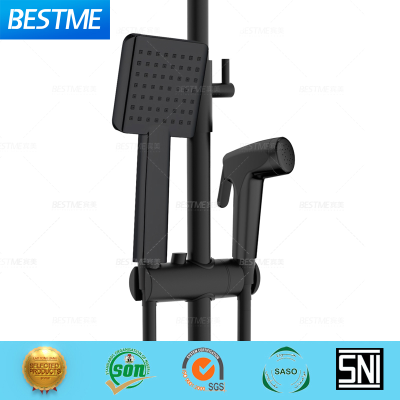 2023 New Design Luxury Shower Set Four Functional Sprayer Gun Square Rain Shower Sanitary Wares (BM-65380BK)