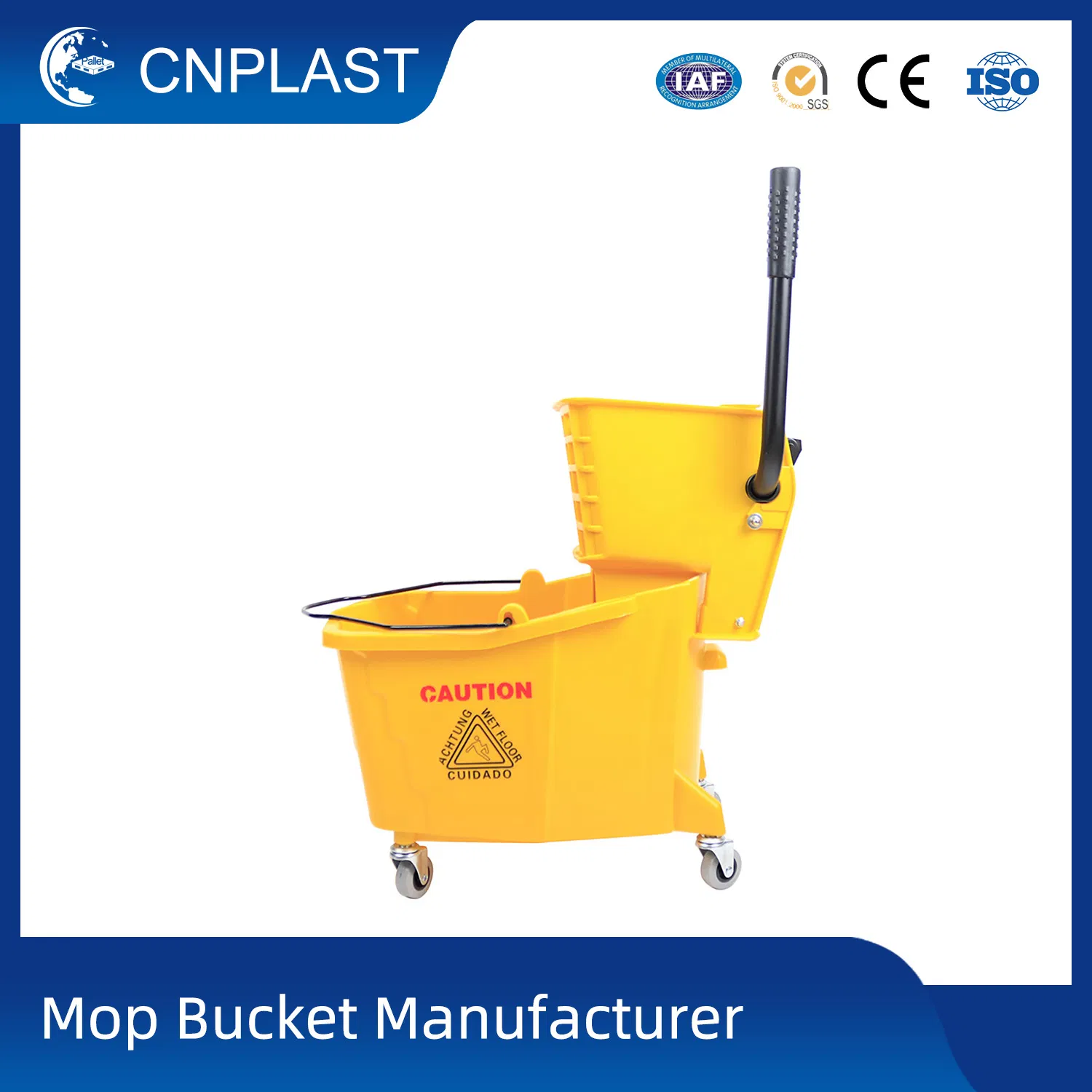 36L Commercial Yellow Plastic Floor Cleaning Squeeze Mop Bucket with Wringer Side-Press Cleaning Carts