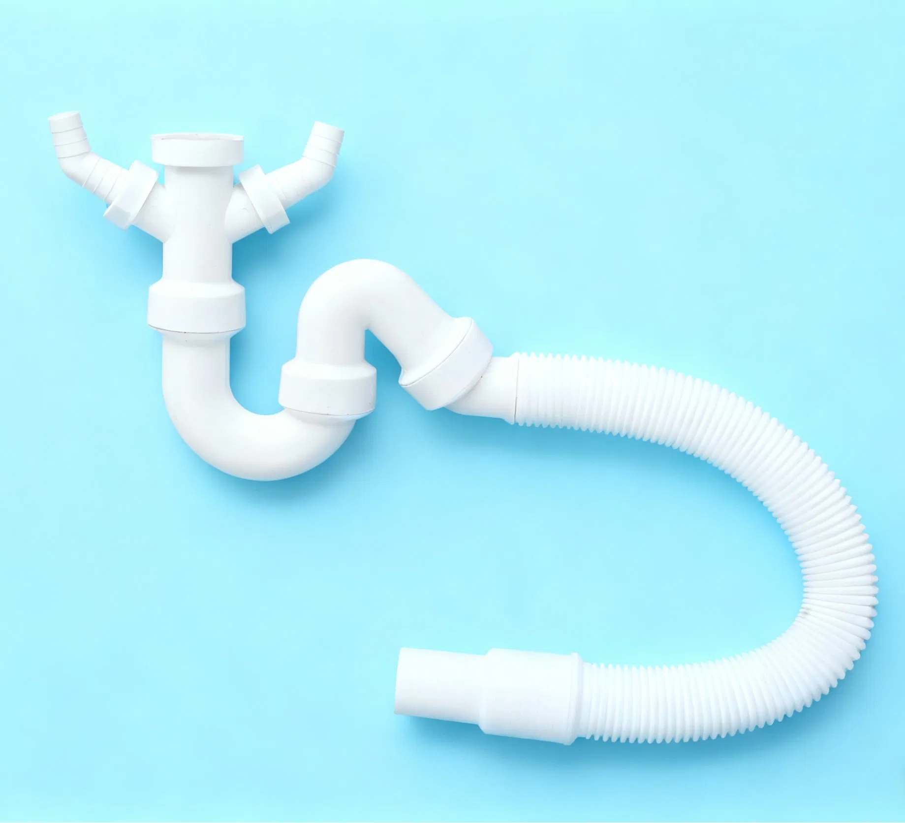 Flexible PP Pipe Kitchen Sink Drainer with Dual Water Overflow Ports