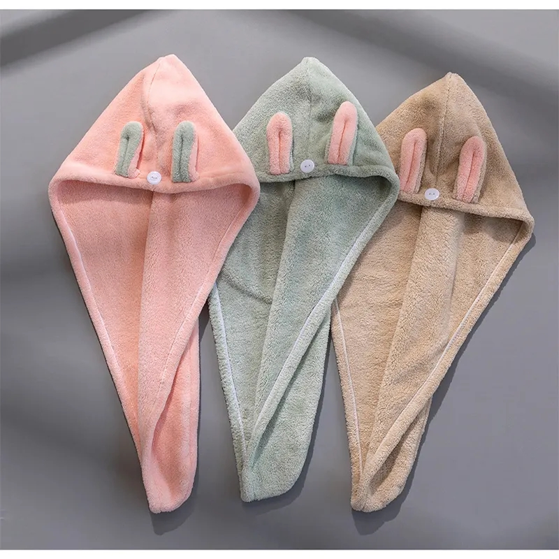 The New Rabbit Ears Dry Hair Cap Thick Quick-Drying Coral Fleece Dry Hair Towel
