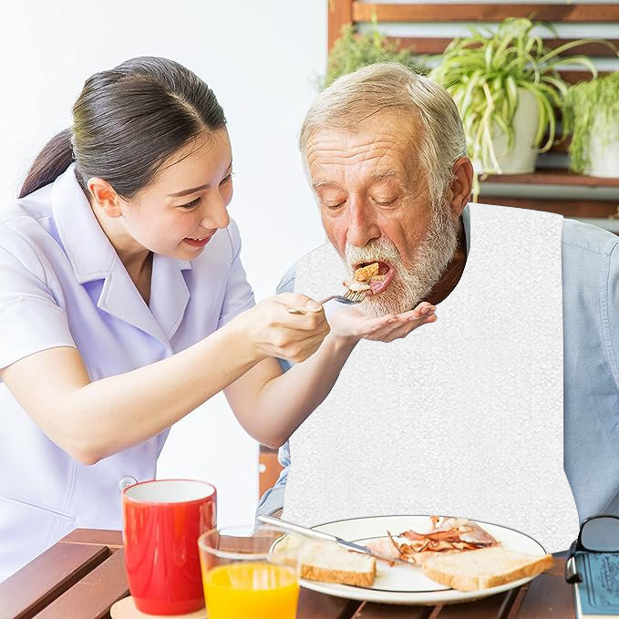 Elderly Saliva Pouches, Adult Bibs, Ultra-Fine Fiber Solid Color Auxiliary Food Tools, Adult Aprons