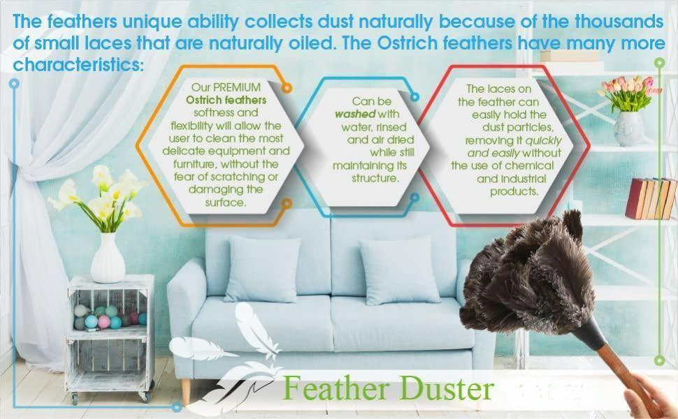 Mini Duster 14" L Delicate Surface Ostrich Feather Furniture Fuzzy Cleaning Dusters