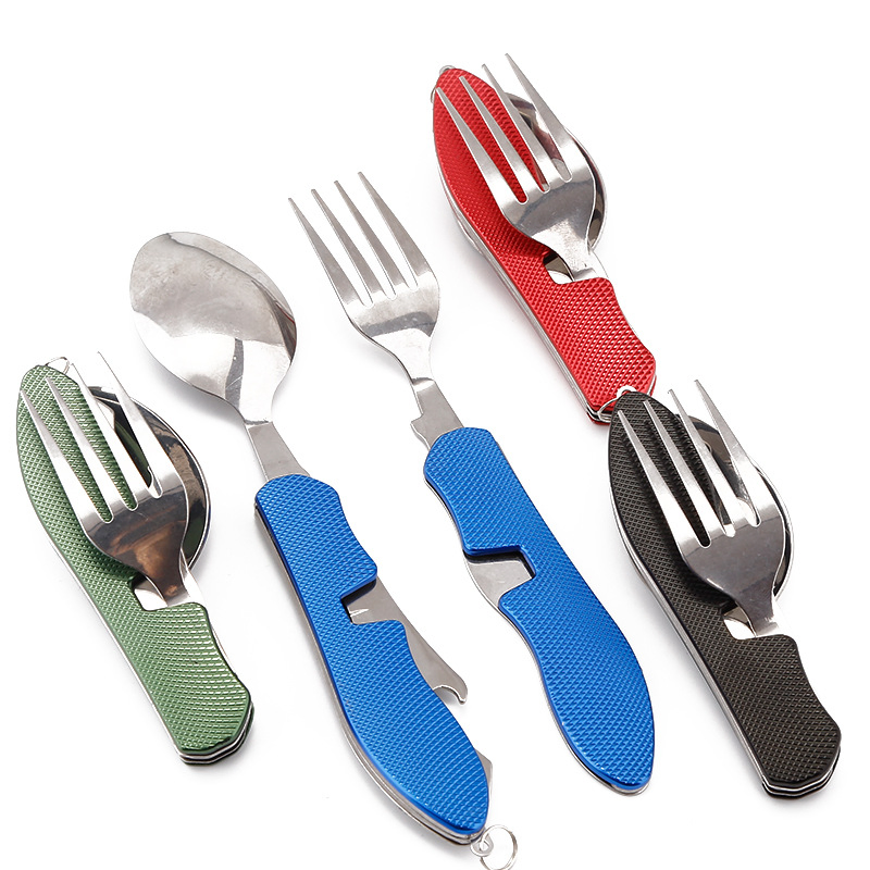 4-in-1 Portable Stainless Steel Lightweight Detachable Tableware with Fork Spoon Knife
