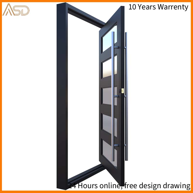 Black Matte Surface Solid Wood Door Glass Design Front Entry Pivot Door