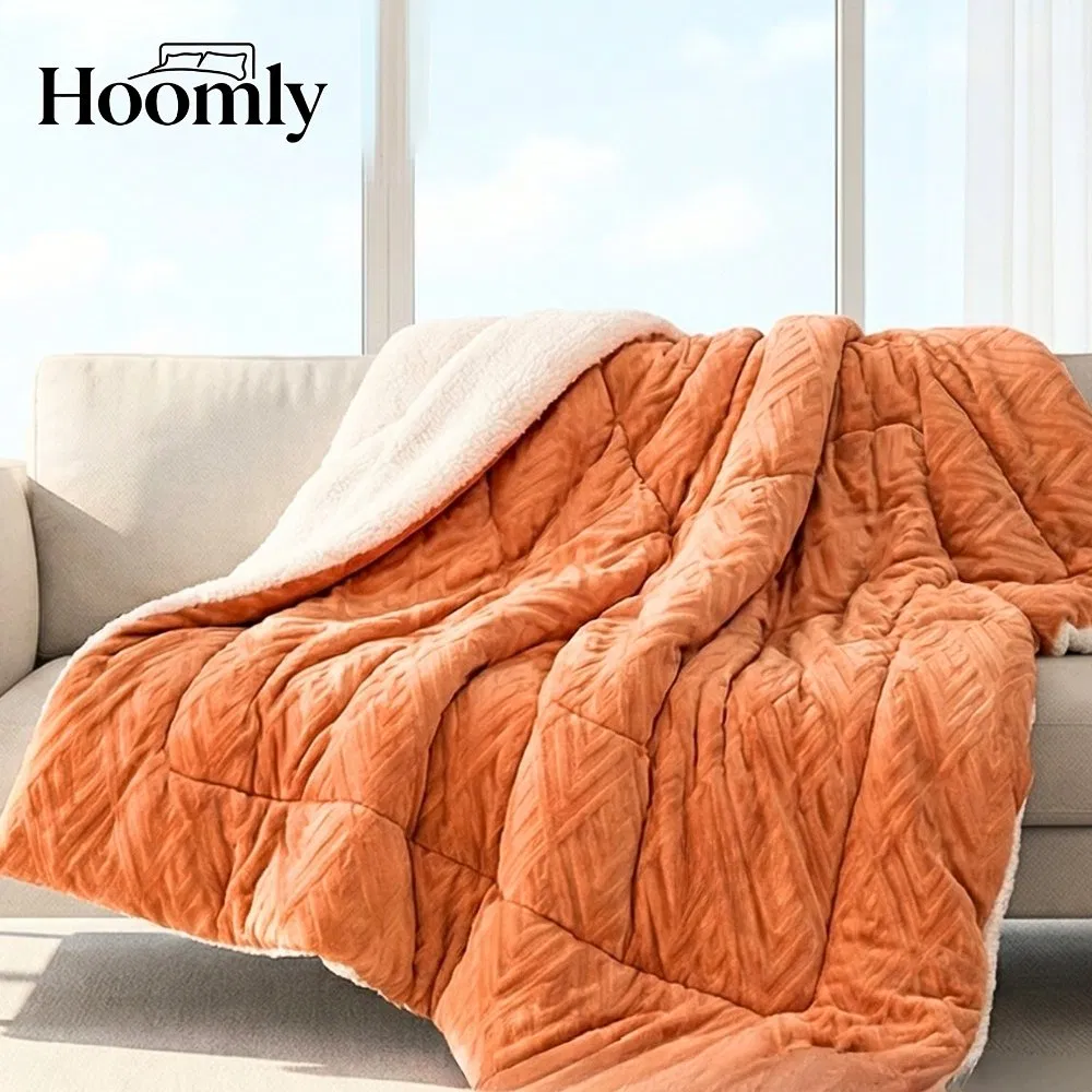 Hoomly 3D Embossed Carved Velvet Comforter Set Luxury Coral Orange Plush Bedding Set