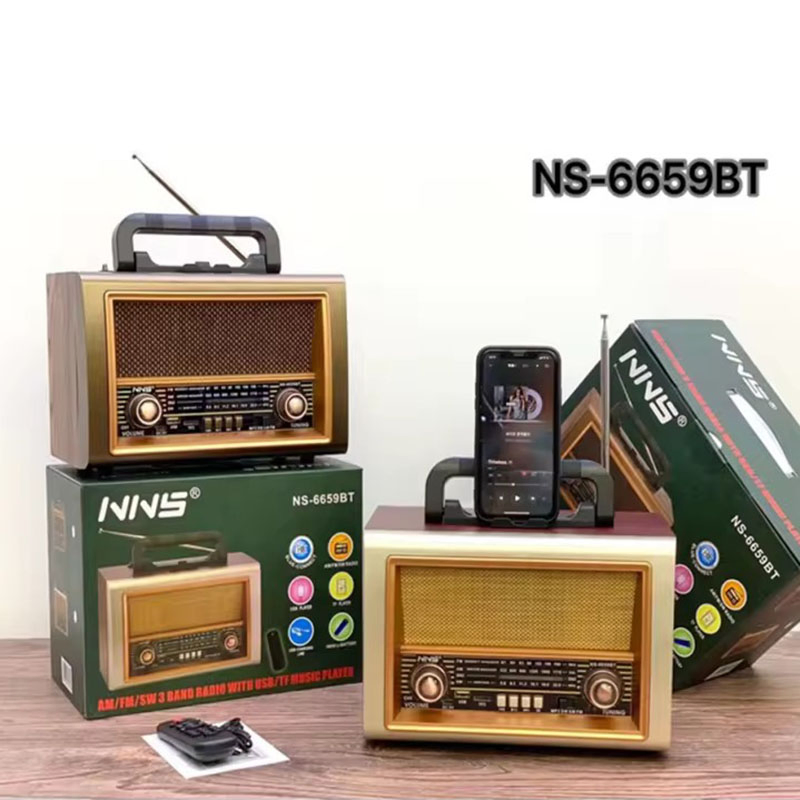 Ретро радио NS-6659BT с Bluetooth, деревянный корпус