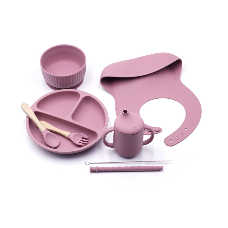 Silicone Baby Bib Cutlery Set Baby Silicone Bowl Cup Spoon Plate Bibs Silicone Baby Feeding Set