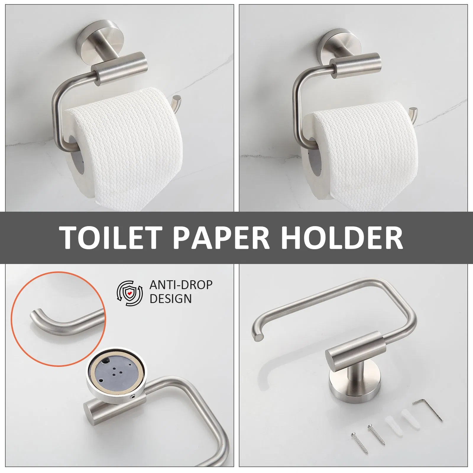 Modern Brushed Nickel Stainless Steel 4 Pieces Bathroom Accessory Set