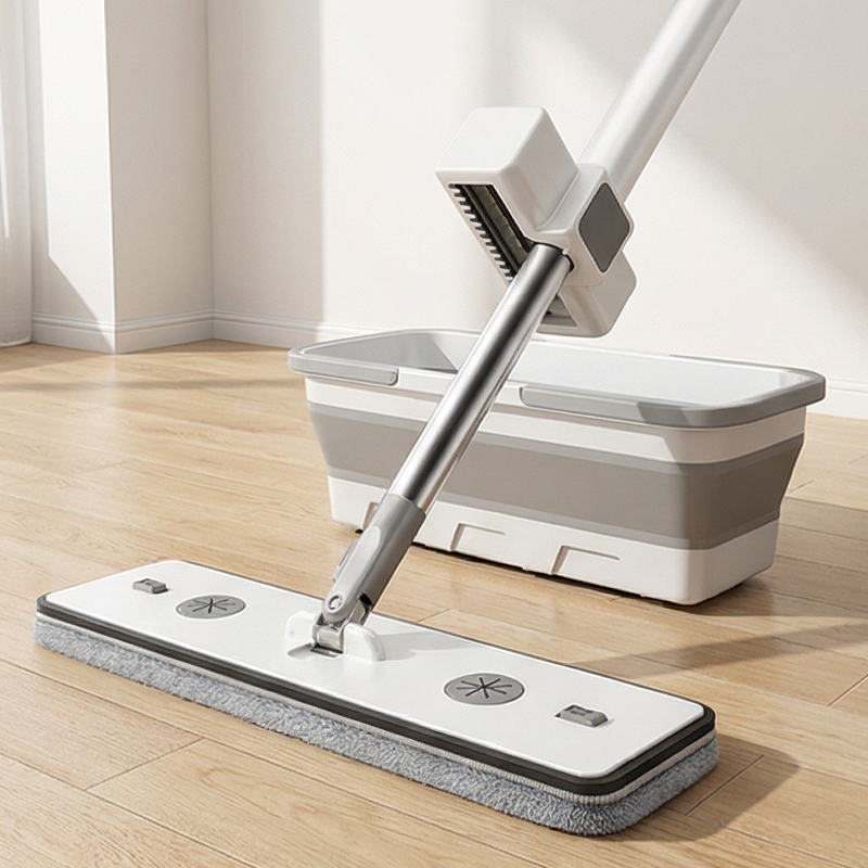 Wet Dry Use Flat Mop Self Wringing Design Stainless Steel Extendable Handle Mop