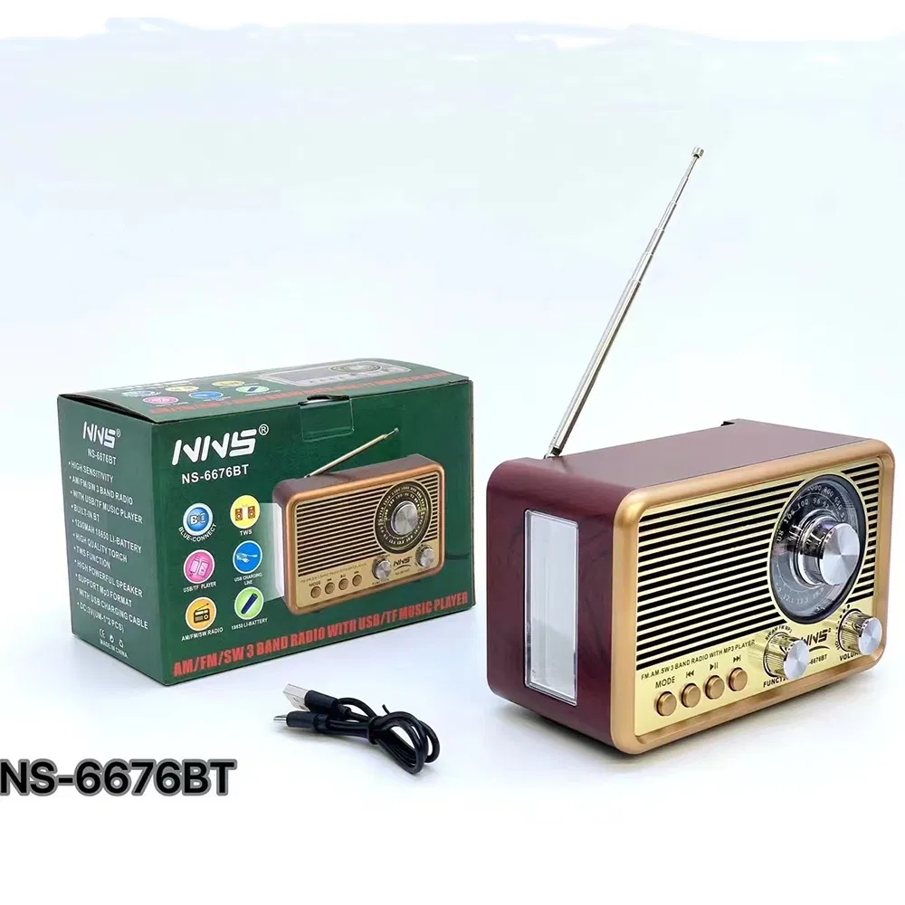 Радио-колонка NS-6676BT в деревянном корпусе с Bluetooth