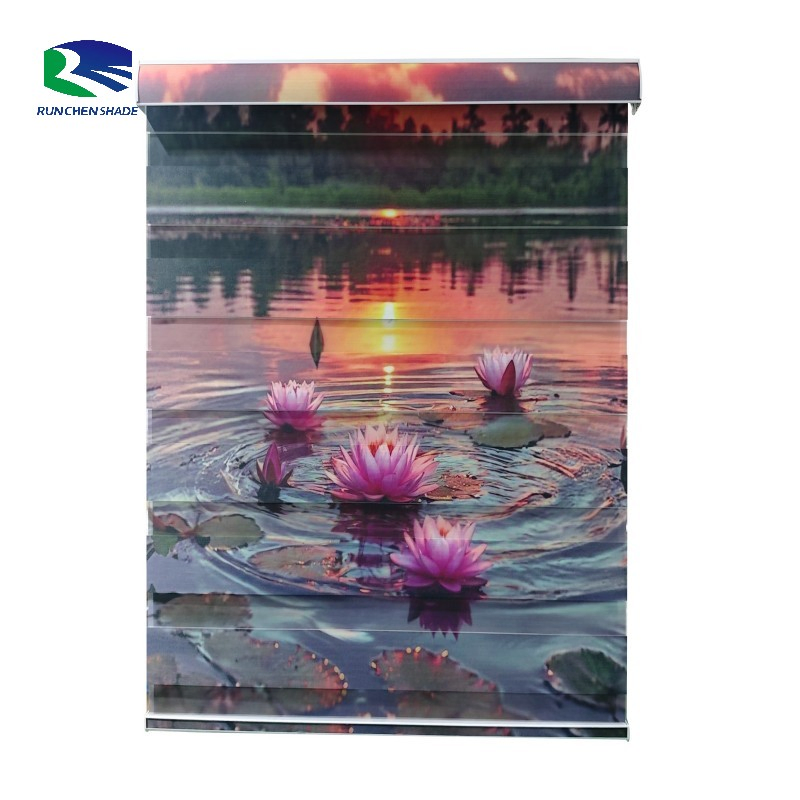 WiFi Smart Wireless Roller Shades Printed Zebra Pattern Blinds Windows Electric Fabric Automatic Rolling Vertical Sun Pattern