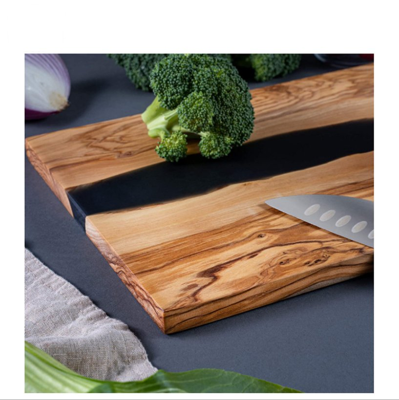 Olive Wood Fruit Sushi Vegetable Sky Blue Mosaic Resin Cutting Board