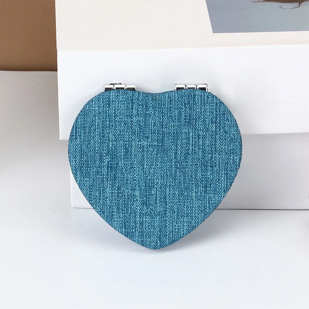 Selling New Wholesale PU Material Heart-Shaped Folding Double-Sided Mirror Clear and Easy to Carry Makeup Mirror