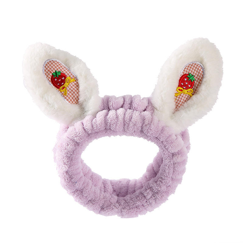 Women Fashion Soft Flannel Bunny Ear Cosmetic Shower Elastic Headband