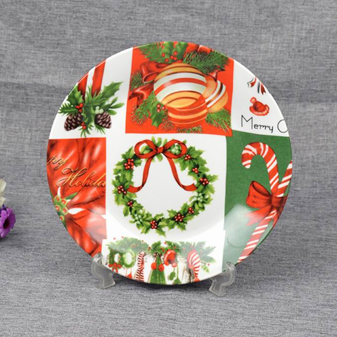 8"7.5"Christmas Full Gift Display Dinner Meat Coup Flat Plate Porcelainware Ceramic Tableware