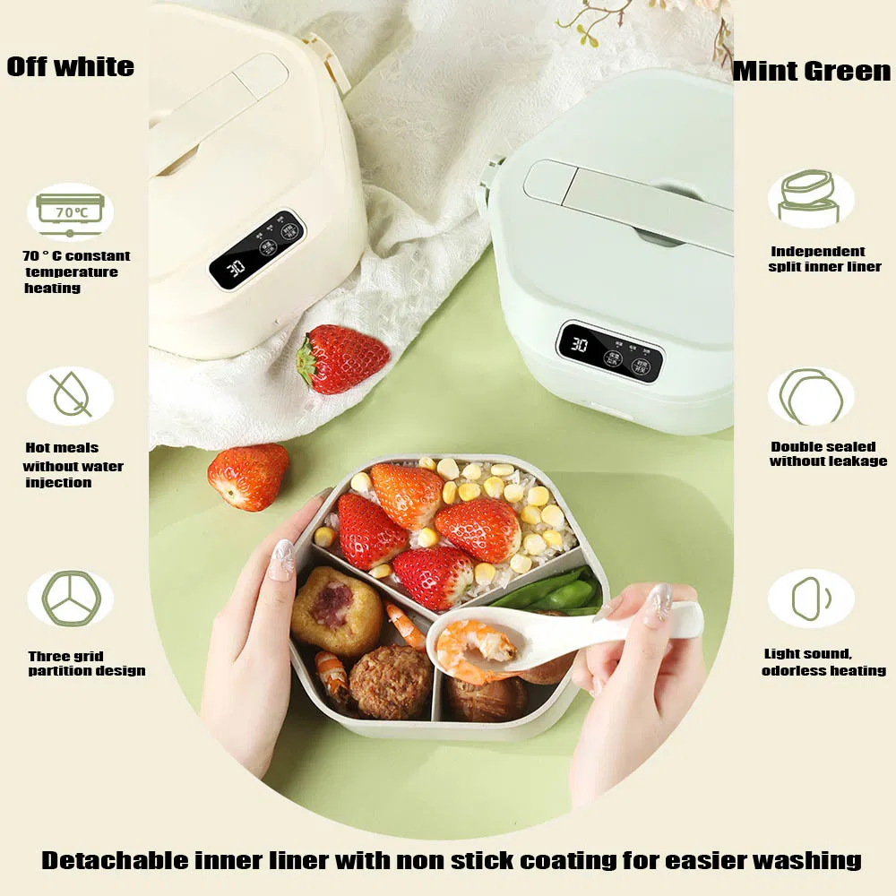 Electric Double Sealed Leak Proof & Food Grade Stainless Steel Heat 3 Interlayer Lunch Box 12/24/110/220V Portable Food Warmer with The Thermal Carry Bag for Ca