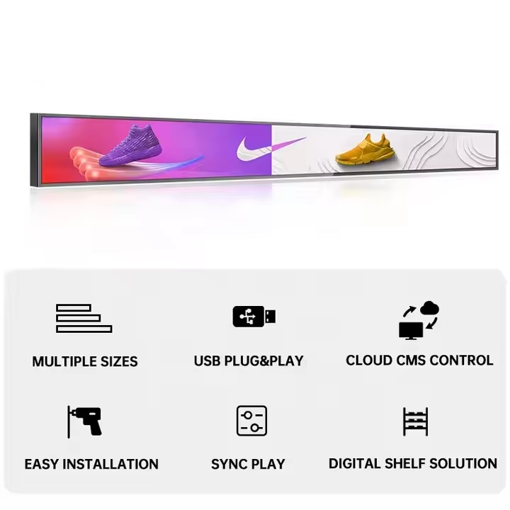 23.1 Inch Ultra-Wide Stretch Bar Display LCD Indoor Digital Shelf Advertising Screen Mount Monitor